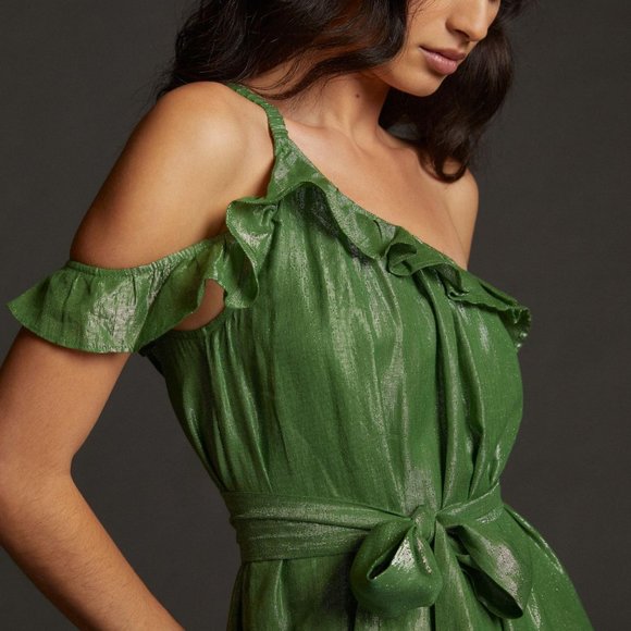 🌈 NWT MAEVE Ruffled One-Shoulder Maxi Dress - Multicolor/Rainbow - XL - Picture 4 of 8